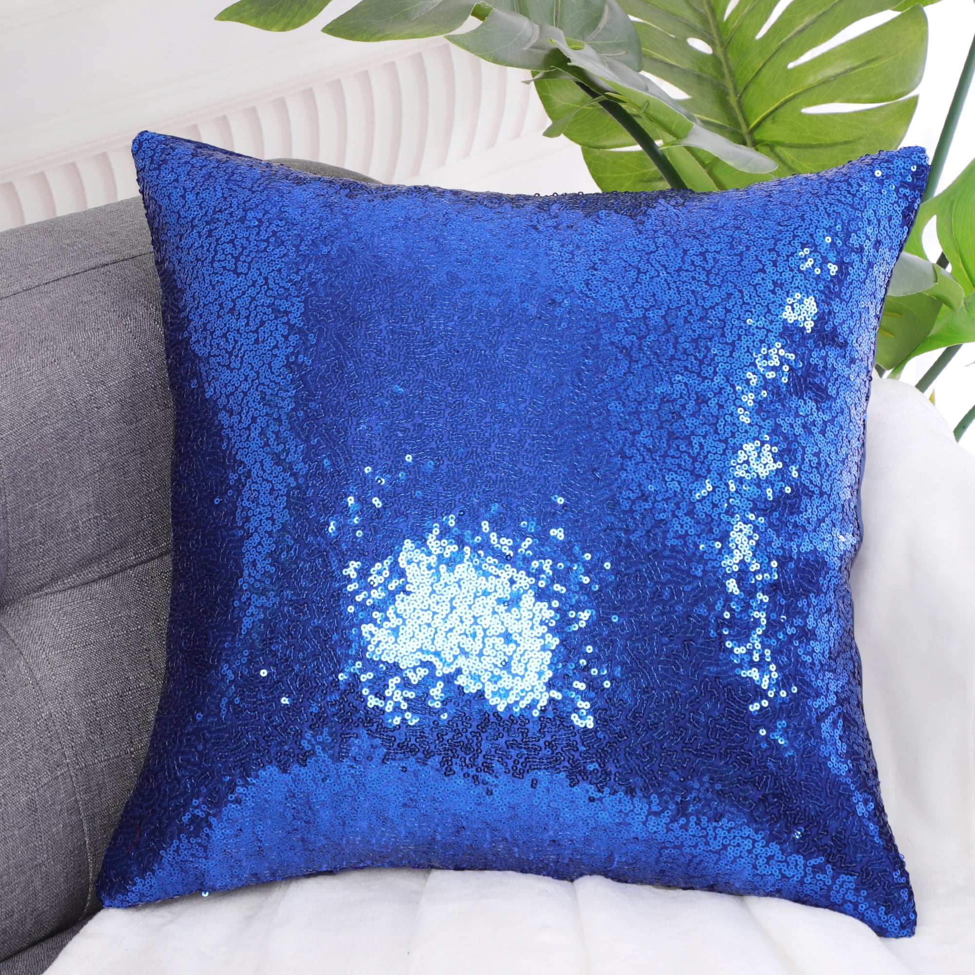 Unique Bargains Sparkling Sequin Decorative Throw Pillow Cover 16" x 16" Royal Blue