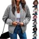 thumbnail image 3 of Mujer Invierno Chaqueta De Manga Larga Moda Otoño Invierno Cálido Color Puro Cremallera Frente Abierto Outwear Abrigo Gris S, 3 of 5