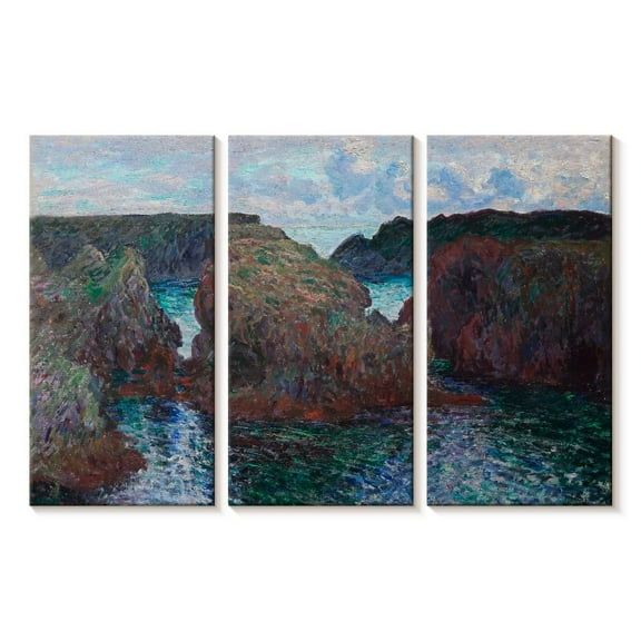 Elephant Stock Belle-ile Rocks At Port-goulphar 1886 Wall Art - Horizontal Multi Panel Canvas - Living Room Wall Decor - Beach Multi Panel - Gray And Red Decor By Claude Monet - 23" x 14"