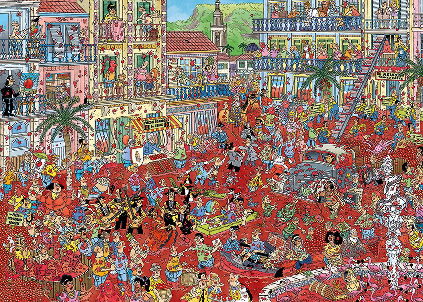 Jumbo Toys, Jan Van Haasteren - 'La Tomatina' Unique Comic Fun Designed Jigsaw Puzzle for Adults - 1,000 Piece