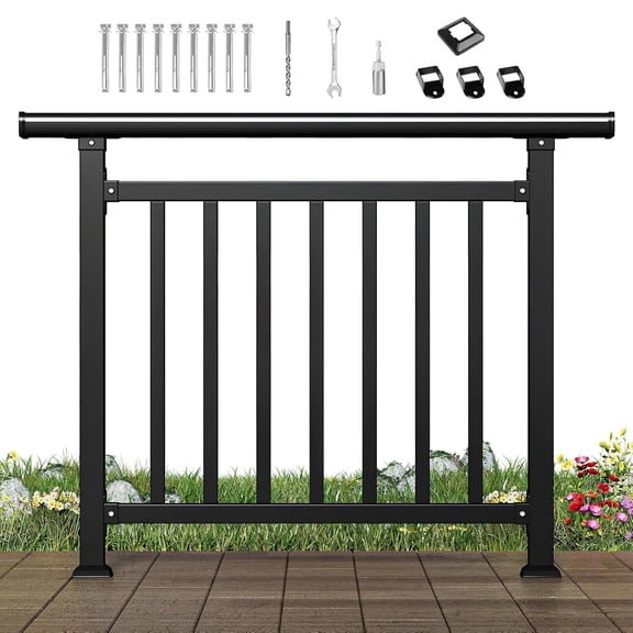 Horizontal Deck Railing Kit, 40" H x 50" W Porch and Veranda Guardrail Kit, Heavy Wrought Iron Duty Deck Railing, Flat Railing Kit for Decks and Patios, Black