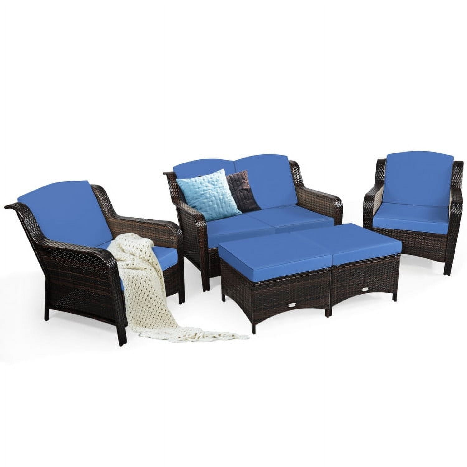 Aimee Lii 5 Pieces Patio Rattan Sofa Set with Cushion and Ottoman, Outdoor Wicker Patio Furniture Set, Navy Aimee Lii 5 Pieces Patio Rattan Sofa Set with Cushion and Ottoman, Outdoor Wicker Patio Furniture Set, Navy