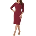 thumbnail image 2 of INSPIRE CHIC Notch V Neck Dress for Women 3/4 Sleeve Work Office Business Midi Dresses M Wine Red, 2 of 6