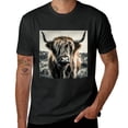thumbnail image 2 of Fun and cute highland cows in the countryside, black and white, shirt design art display, T-shirt children's gift casual breathable men, women, boys and girls, 2 of 4