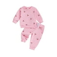 thumbnail image 2 of Jaweiwi Toddler Baby Girl Winter Fall Outfit 3 6 12 18 24 Months 2T 3T 4T Cherry Print Long Sleeve Sweatshirt Elastic Waist Joggers 2 Piece Clothes Set, 2 of 9
