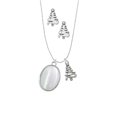 thumbnail image 2 of Delight Jewelry Silvertone Oval - Imitation Cat's Eye - White - Silver tone Zig Zag Christmas Tree Charm Necklace and Stud Earrings, 2 of 4