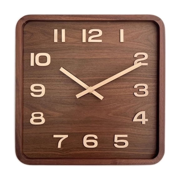 Wood Square Wall Clock Vintage Clock Walnut Mute Chinese Simple Seat Clock No Punch Living Room