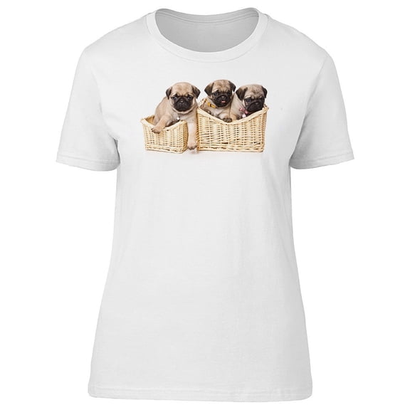Three Puppy Pugs In A Basket Tee Women's -Image by Shutterstock