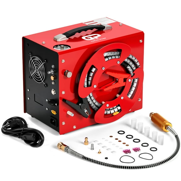 PCP Air Compressor, 4500Psi/30Mpa, Unique Wire Spool Portable Design, Auto-Stop, Oil/Water-Free, 8MM Quick-Connector, 110V AC or 12V Car Battery