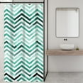 thumbnail image 4 of Cortina de ducha pequeña, color verde azulado y negro, estilo bohemio, con diseño de espiga, chevron, geométrico, de 91 x 183 cm, individual, estrecha, para caravana, de tela, para baño, poliéster,, 4 of 6