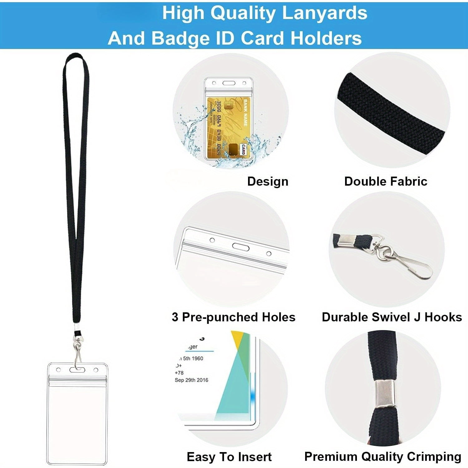 10/25/50/100/150pcs Clear Plastic Vertical Name Tags Badge ID Card Holders and 10/25/50/100/150pcs Flat Neck Lanyards with Swivel Hook