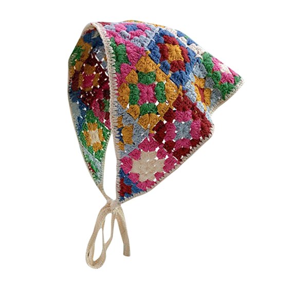 TELOLY Crochet Bandana Head Kerchief Hair Scarf Knitted Hair Scarves Crochet Hair Kerchief Tie Bcak Headwrap Floral Head Scarves for Women