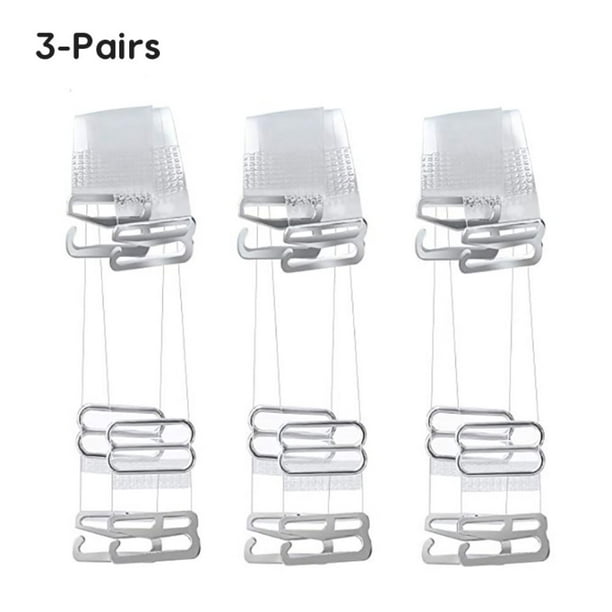 3 Pairs Clear Bra Straps, Stainless Steel Hook Multiple Width
