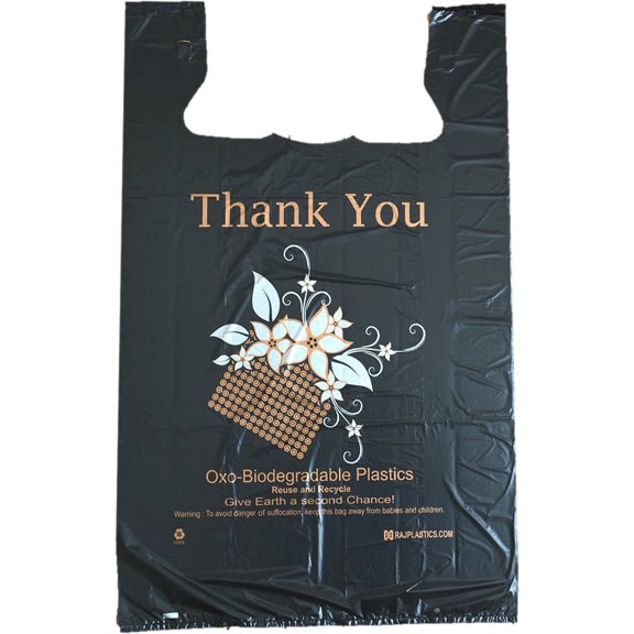 1,000 - Oxo-Biodegradable Black Shopping Bags - Medium (10"W x 6"D x 18"H)