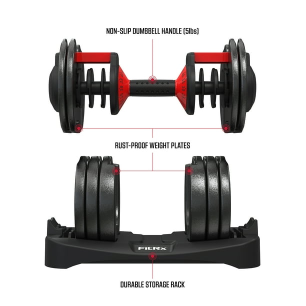 2 pack) FitRx Adjustable Dumbbells, 52.5lb SmartBell Dumbbell Set