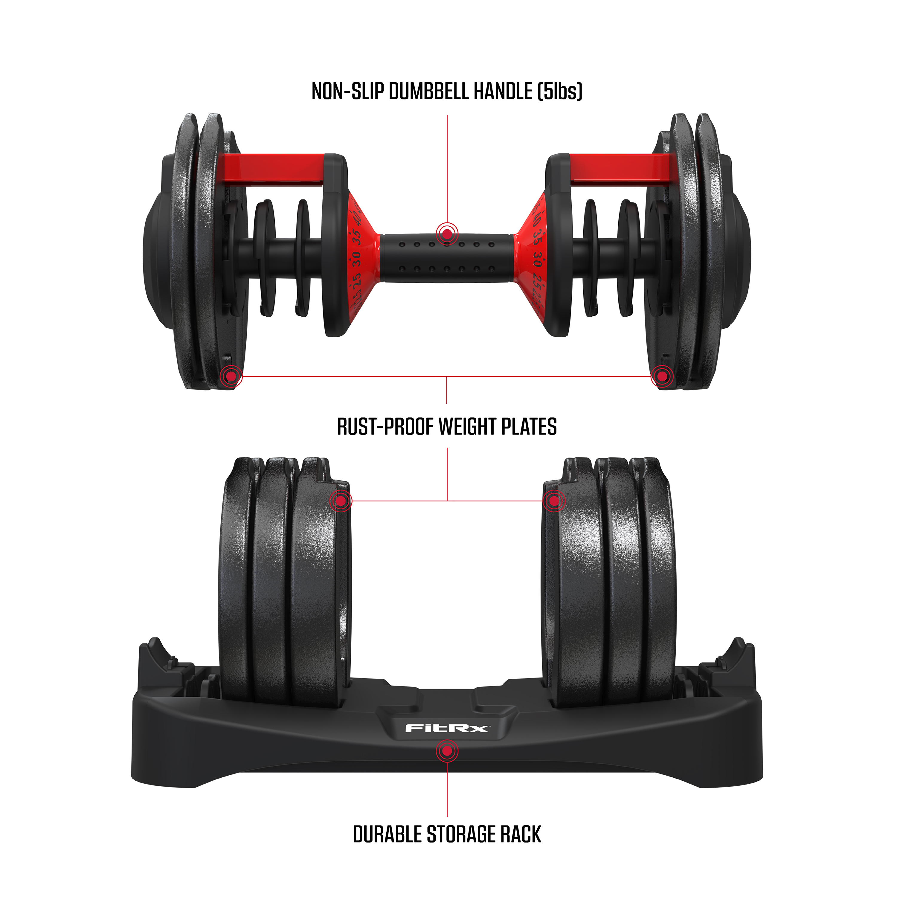 FitRx SmartBell, Quick-Select Adjustable Dumbbell, 5-52.5 lbs. Weight, Black, Single - image 3 of 12
