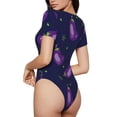 thumbnail image 3 of Fotbe Women Short Sleeve Bodysuit Round Neck Eggplant Bodysuit For Women Round Neck Scoop Neck Long Sleeve Stretch Tops Jumpsuit-X-Large, 3 of 9