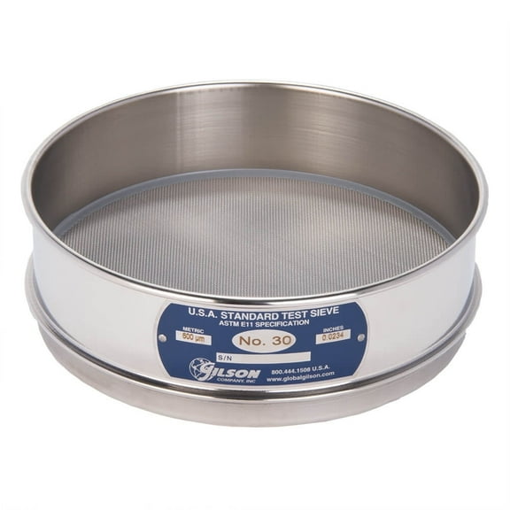 8in Sieve, All Stainless Steel, Full-Height, No.30 (Gilson Company, Inc.)