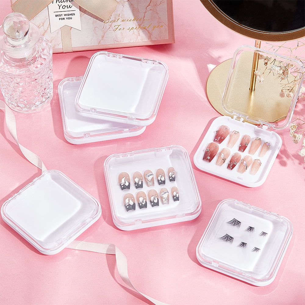 20Pcs Transparent Plastic Nail Art Tool Storage Box with 2 Sheets Double Side Adhesive Glue Sticky Tape For False Nail Tips White