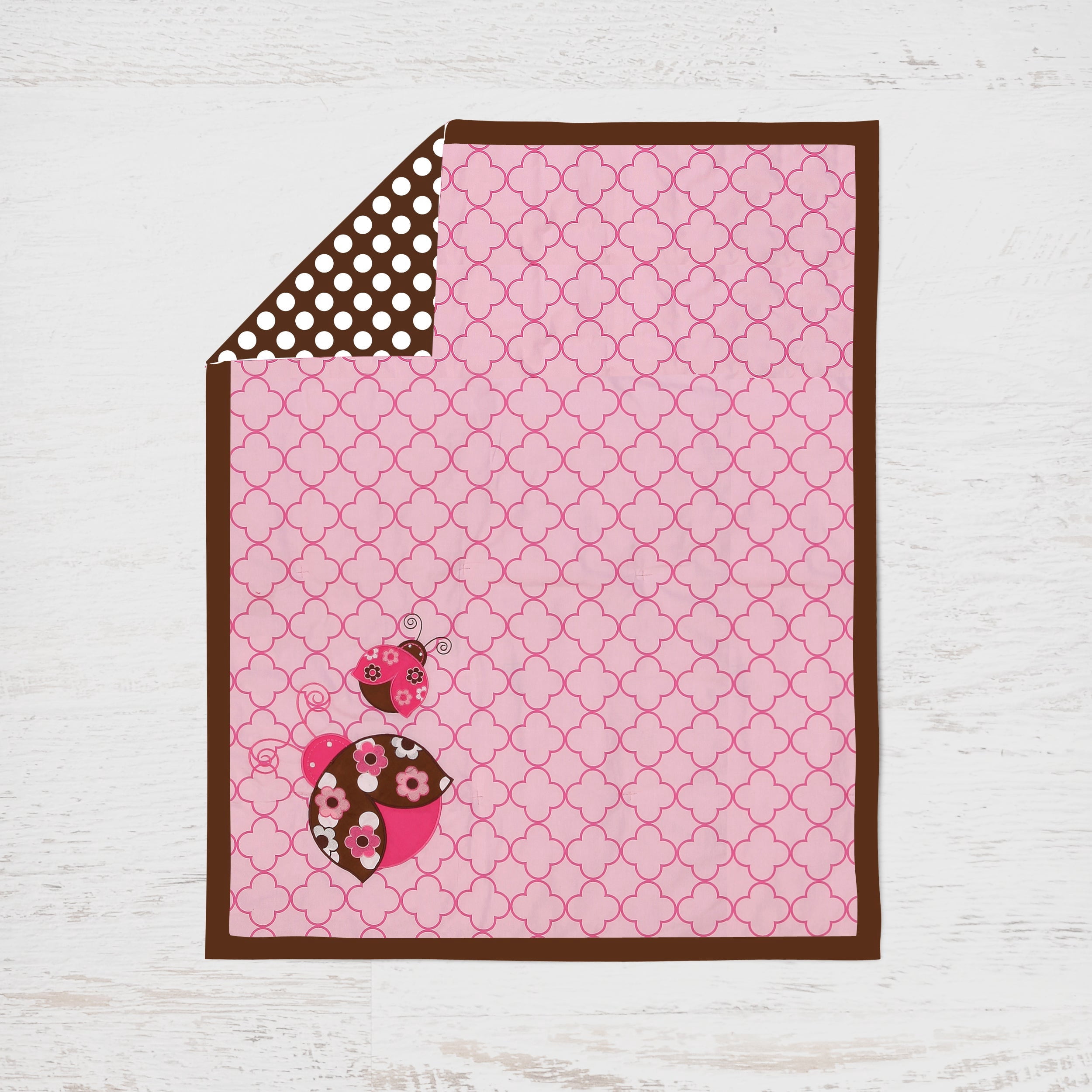 Bacati - Ladybugs 3-Piece Crib Bedding Set - Pink/Chocolate Girls