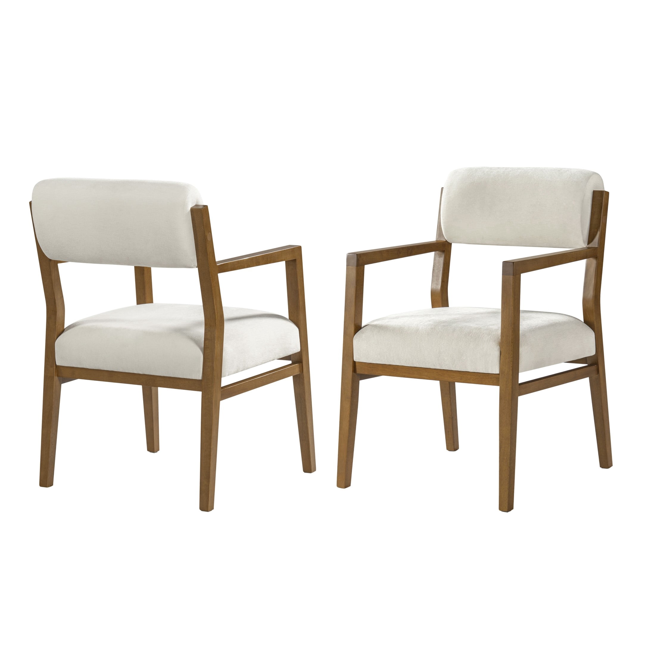 Christopher Knight Home Scandinavian Upholstered Dining Armchairs, Wood Frame, Walnut+Beige, Set of 2