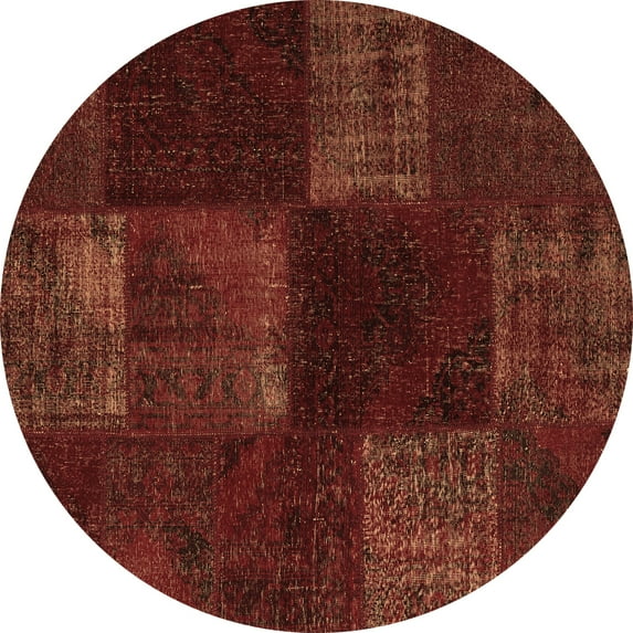 Ahgly Company Indoor Round Patchwork Brown Transitional Area Rugs, 3' Round