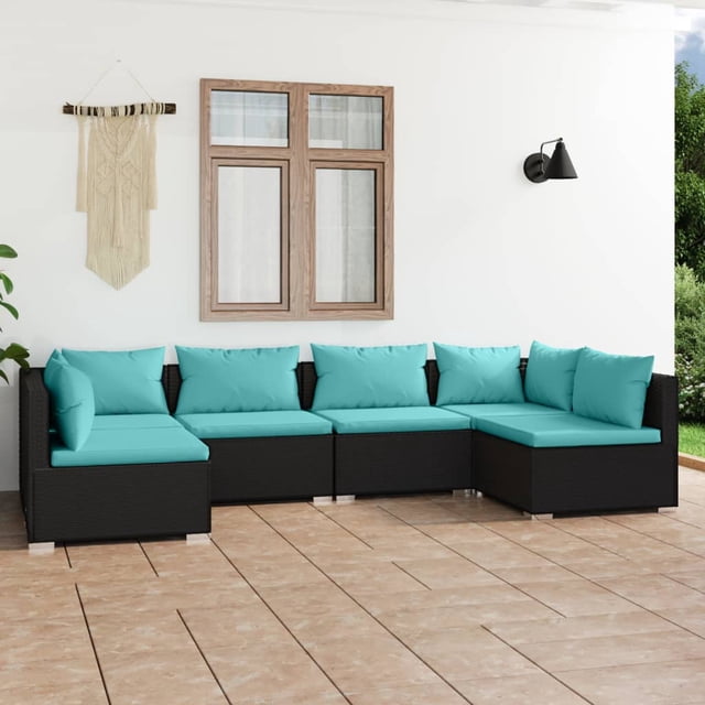 vidaXL Ensemble de Salon de Jardin 6 Pcs avec Coussins en Rotin Poly Noir