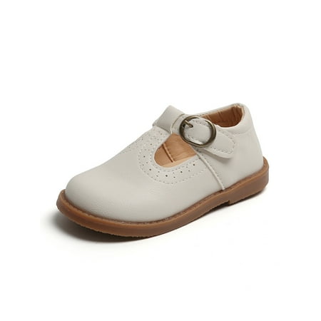 

Rotosw Girl s Mary Jane T-Strap Flats Comfort Dress Shoes Lightweight Non-Slip Leather Shoe Party Fashion White 5C