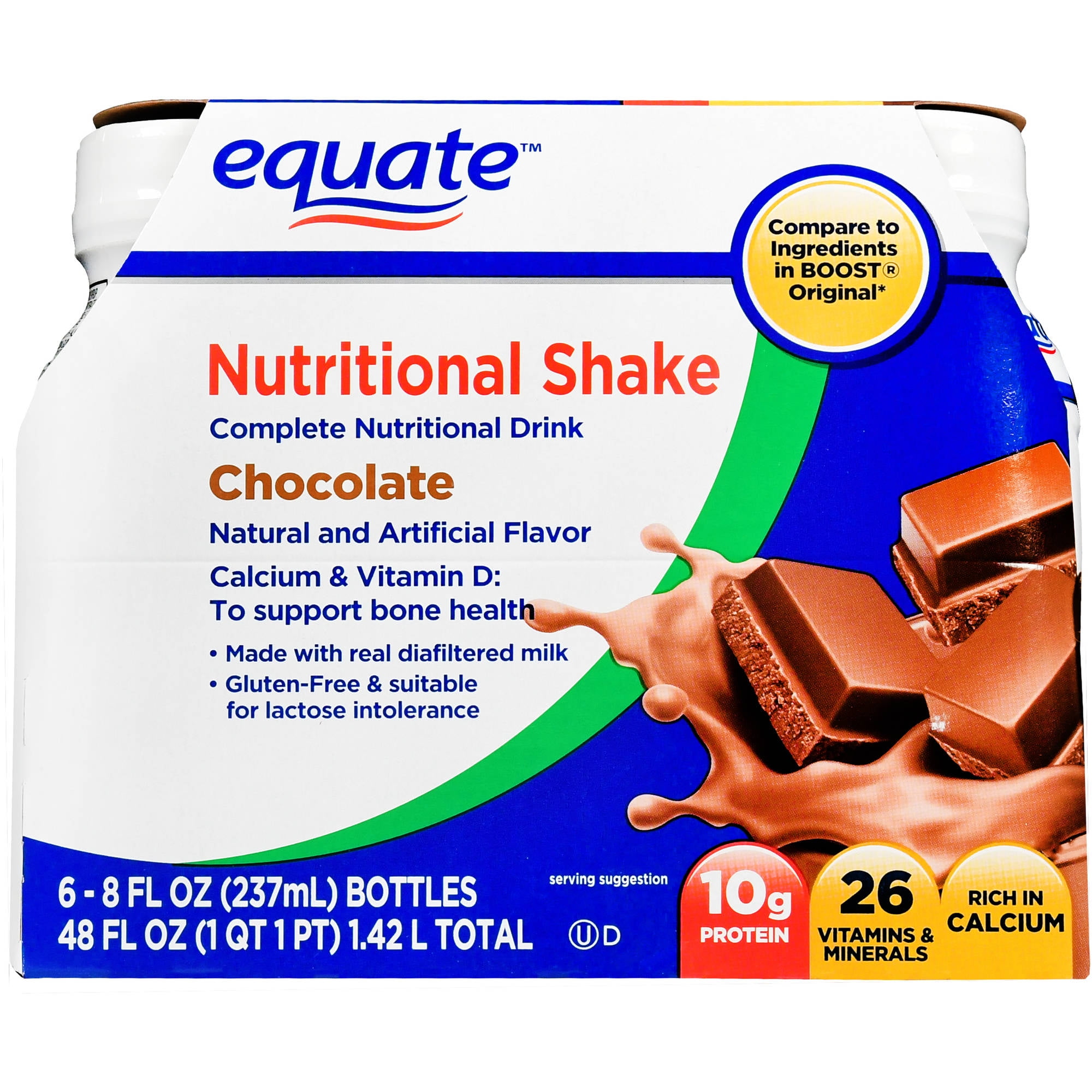 Equate Nutritional Shake, Chocolate, 6 Count, 48 fl oz - Walmart.com ...