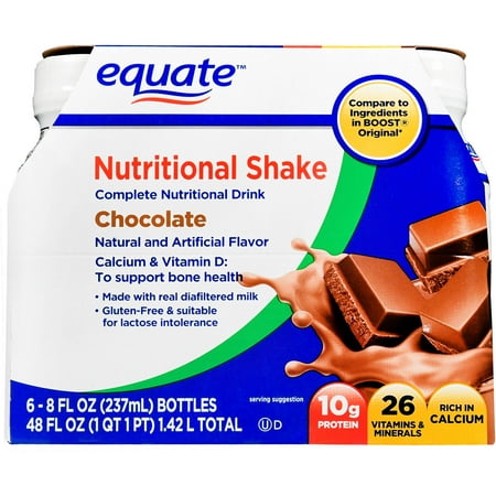 Equate Nutritional Shake, Chocolate, 6 Count, 48 fl