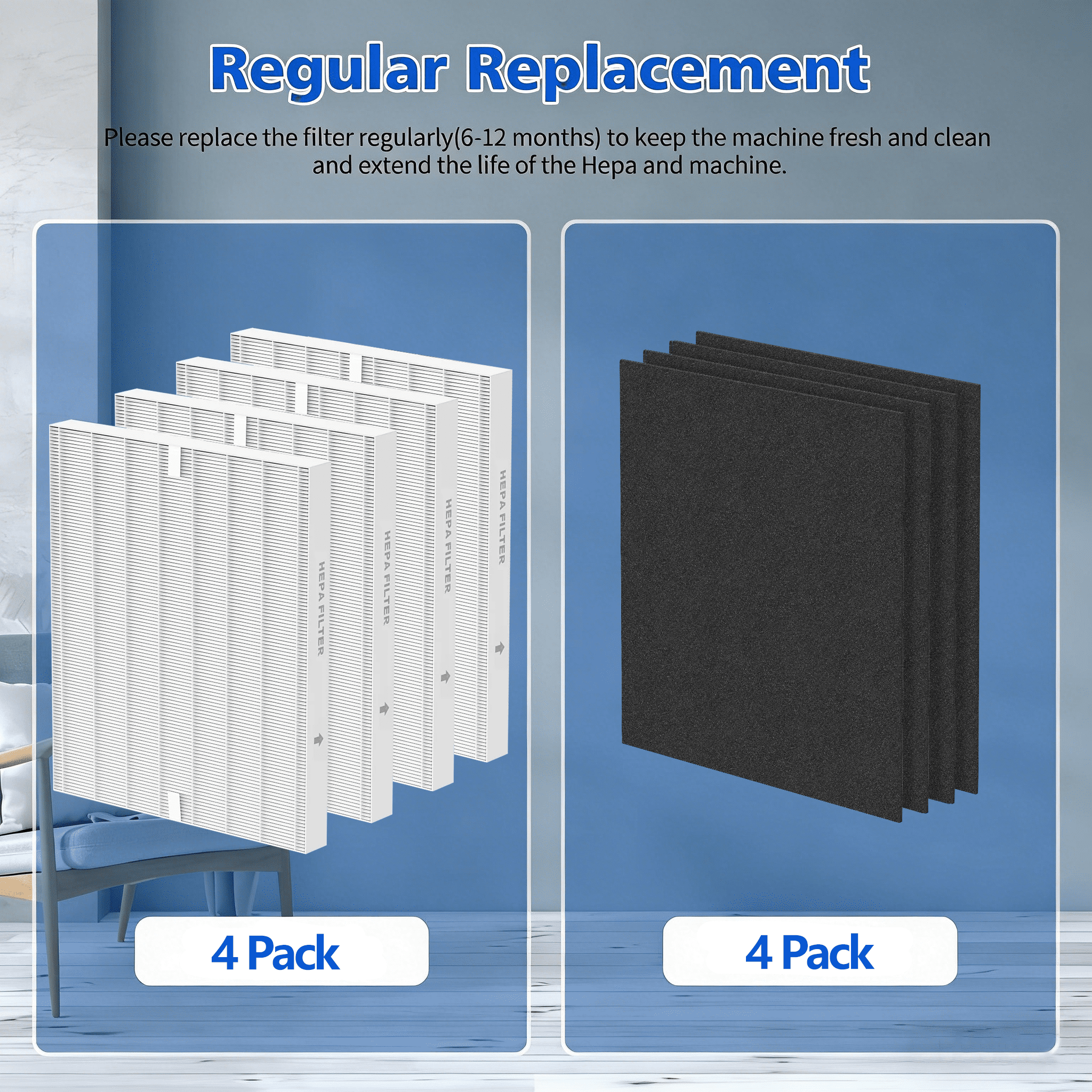 AP-1512HH Replacement Filter Compatible with Coway Airmega AP-1512HH and Airmega 200M air Puri-Fier, AP-1512HH-FP, AP-1518R, AP-1519P, 4 HEPA Filter, 4 Carbon Filters, Compared to Part #3304899