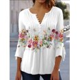 thumbnail image 1 of Chemisier pour Femmes Bleu Clair Blanc Rose Imprimé Floral Bouton Manches 3/4 Décontracté Vacances Basique Col Rond Style Floral Régulier1 S, 1 of 2