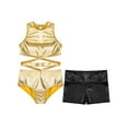 thumbnail image 3 of YiZYiF Kids Girls Crisscross Cutout Ballet Dance Unitard with Shorts Set Athletic Gym Suit Ballerina Costume Gold&Black 16, 3 of 5