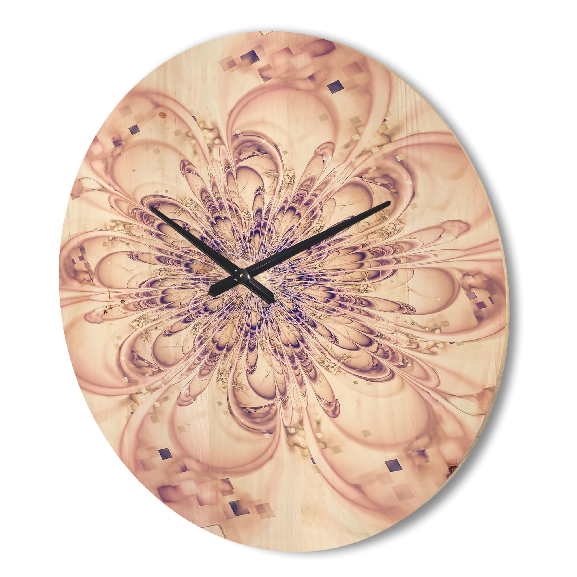 Designart 'Fractal Flower Full Bloom in Pink ' Modern Wood Wall Clock