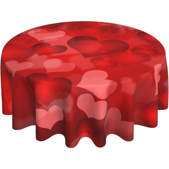 Happy Valentine''s Day Tablecloth Round 70 Inch Red Heart Table Cloths Wrinkle Resistant Polyester for Table Cover Kitchen Party Dining Picnic Decoration