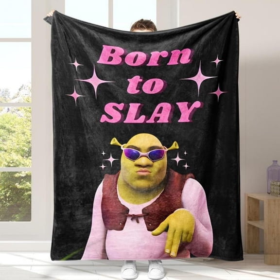 [60x50inch] Soft Funny Throw Blanket Cute Anime-Inspired "Born To Slay" Flannel Multipurpose All-Season Home Decor For Sofa And Bed,Anime Theme Decorative