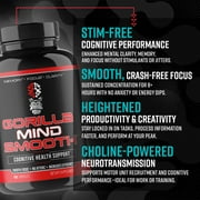 Gorilla Mind Smooth Cognitive Health Support, Stimulant Free Nootropic Formula for Productivity, Memory, Focus, and Mental Clarity, 90 Capsules