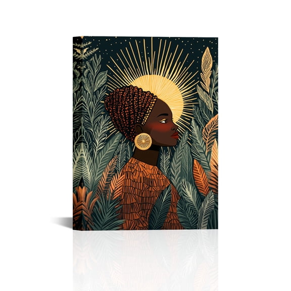 Black Girl Wall Art Black Woman Floral Decor Posters Abstract African American Canvas Prints Modern Fashion Female Botanical Pictures Painting for Bedroom Living Room 12x16Inch(Framed)