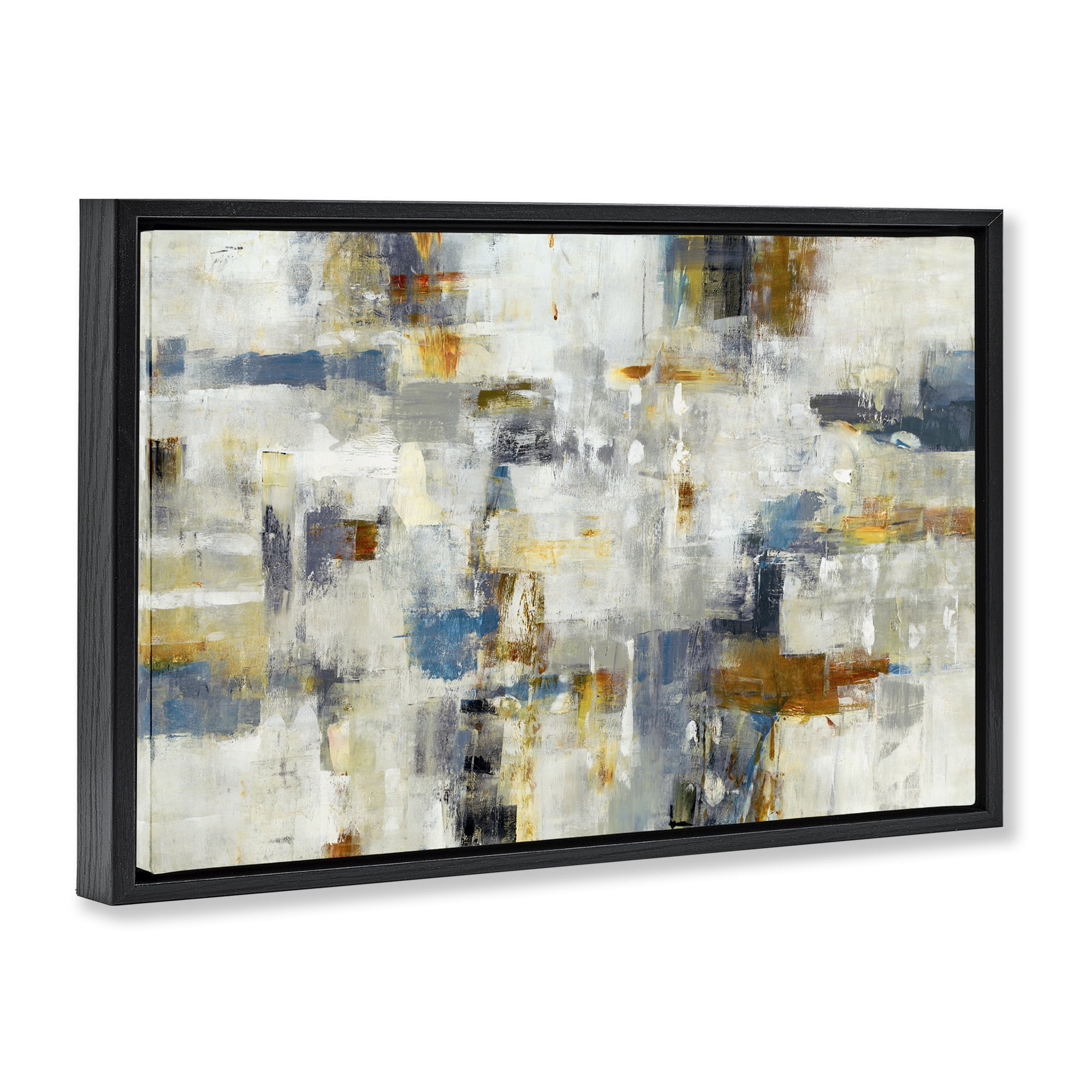 Stupell Industries Energetic Abstract Strokes Abstract Painting Black Floater Framed Canvas Art Print Wall Art, 25 x 17