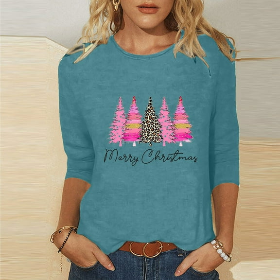 Aloohaidyvio Christmas Tops for Women Long Sleeve,Womens Christmas Printed Round Neck Long Sleeve T-Shirt