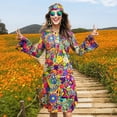 thumbnail image 6 of 70s Hippie Dress Costumes Necklace Earrings Sunglass Women Disco Outfit, 60s Party Costume, Halloween Retro Dresses, 6 of 7