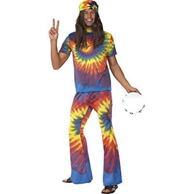 smiffy's men's 1960's tie dye top and flared trousers, multi, large