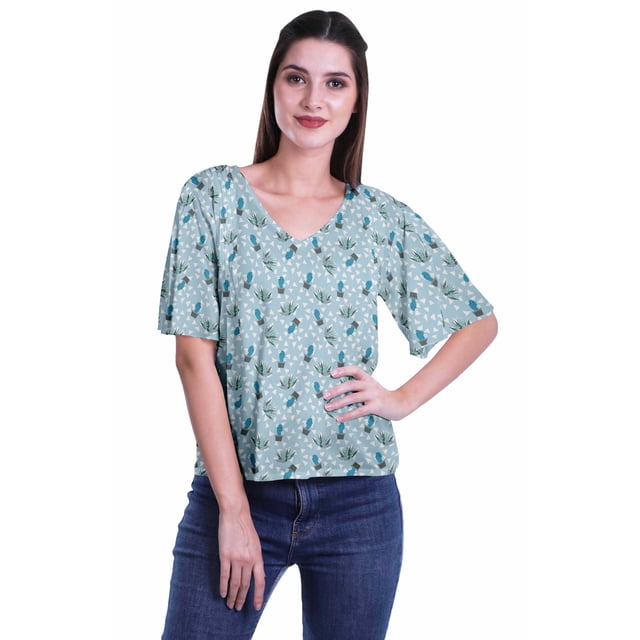 Moomaya Blouse d'Été Boho à Manches Courtes en Rayonne Imprimée pour Femmes