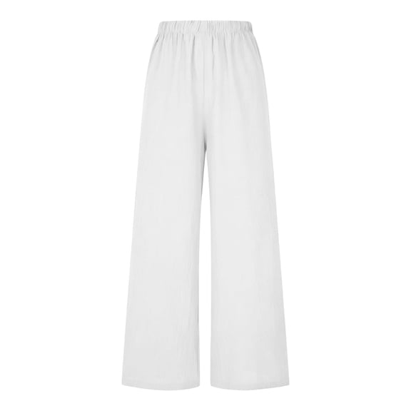 Arlun Womens Wide Leg Flowy Drawstring Palazzo Linen Pants Summer Beach Casual Elastic High Waisted Loose Trousers Soft Lightweight Breathable Leisure Pant White XL