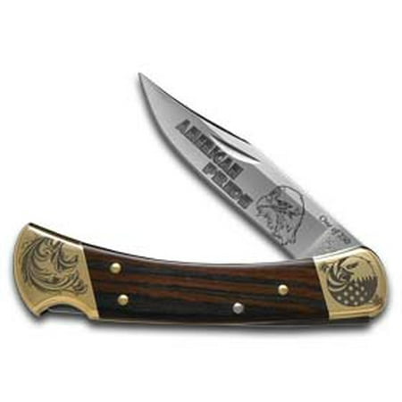 BUCK 110 American Pride Ebony Wood Folding Hunter 1/250 Stainless Custom Pocket Knife (Best American Made Folding Knives)