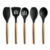 Miusco Silicone Cooking Utensil Sets, Kitchen Utensil Sets, Cooking Utensil Sets, Nonstick Silicone Spatula with Wood Handle, Black 5 Sets