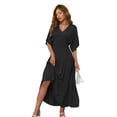 thumbnail image 1 of Vestido columpio de fiesta de manga murciélago de color sólido con cuello en V Summe para mujer (negro) Zhivalor BST3001002-1, 1 of 5