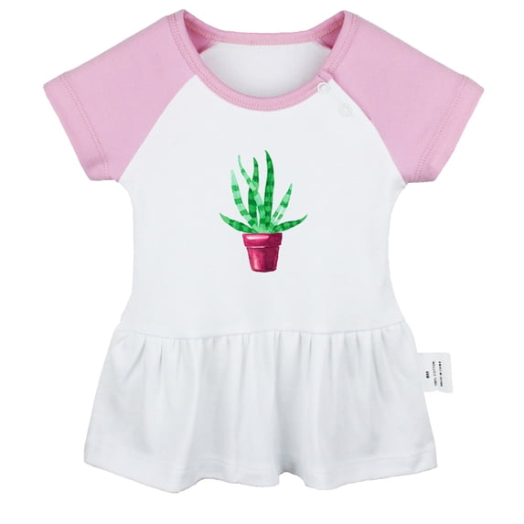 Nature Aloe Vera Pattern Dresses For Baby, Newborn Babies Skirts, Infant Princess Dress, 0-24M Kids Graphic Clothes (Pink Raglan Dresses, 6-12 Months)