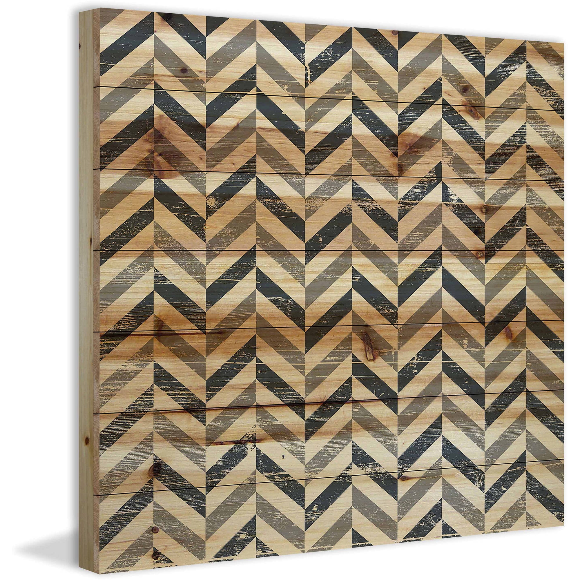 Marmont Hill - "Black Grey Zigs" Painting Art Print On Natural Pine Wood, 24.0" x 1.5"