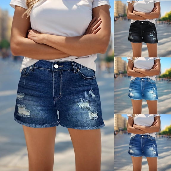 Sakmal Wide Leg Shorts Women Plus Size Cut off Denim Jean Black Solid Comfy Womens Shorts with Pockets